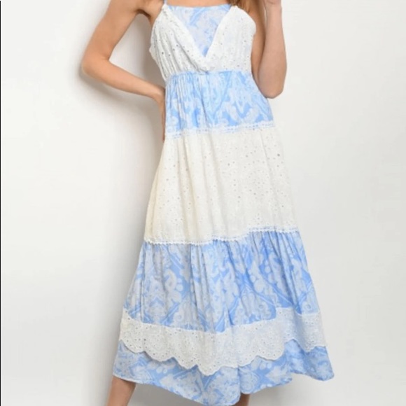 nylon Dresses & Skirts - BLUE WHITE BOHO FLARE DRESS SIZE L NWT!
